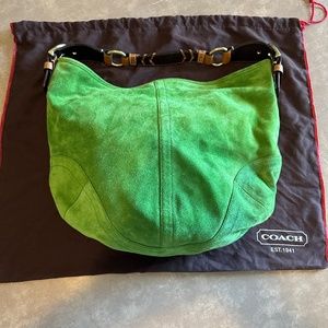 Coach Y2K Soho Medium Hobo 3656 Grass/Clover Green Suede Legacy Fob Bag Charm